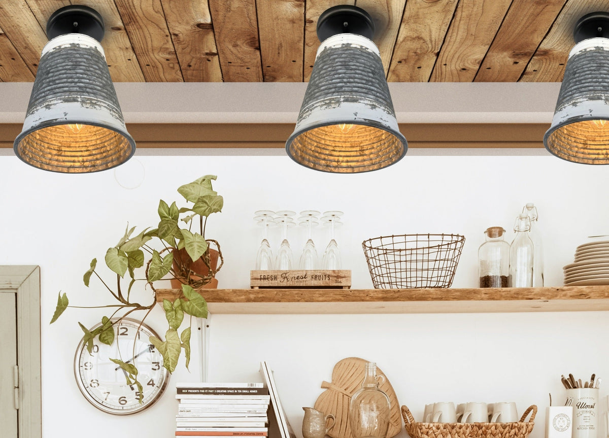 Distressed Large Corrugated Galvanized Barn Ceiling Light