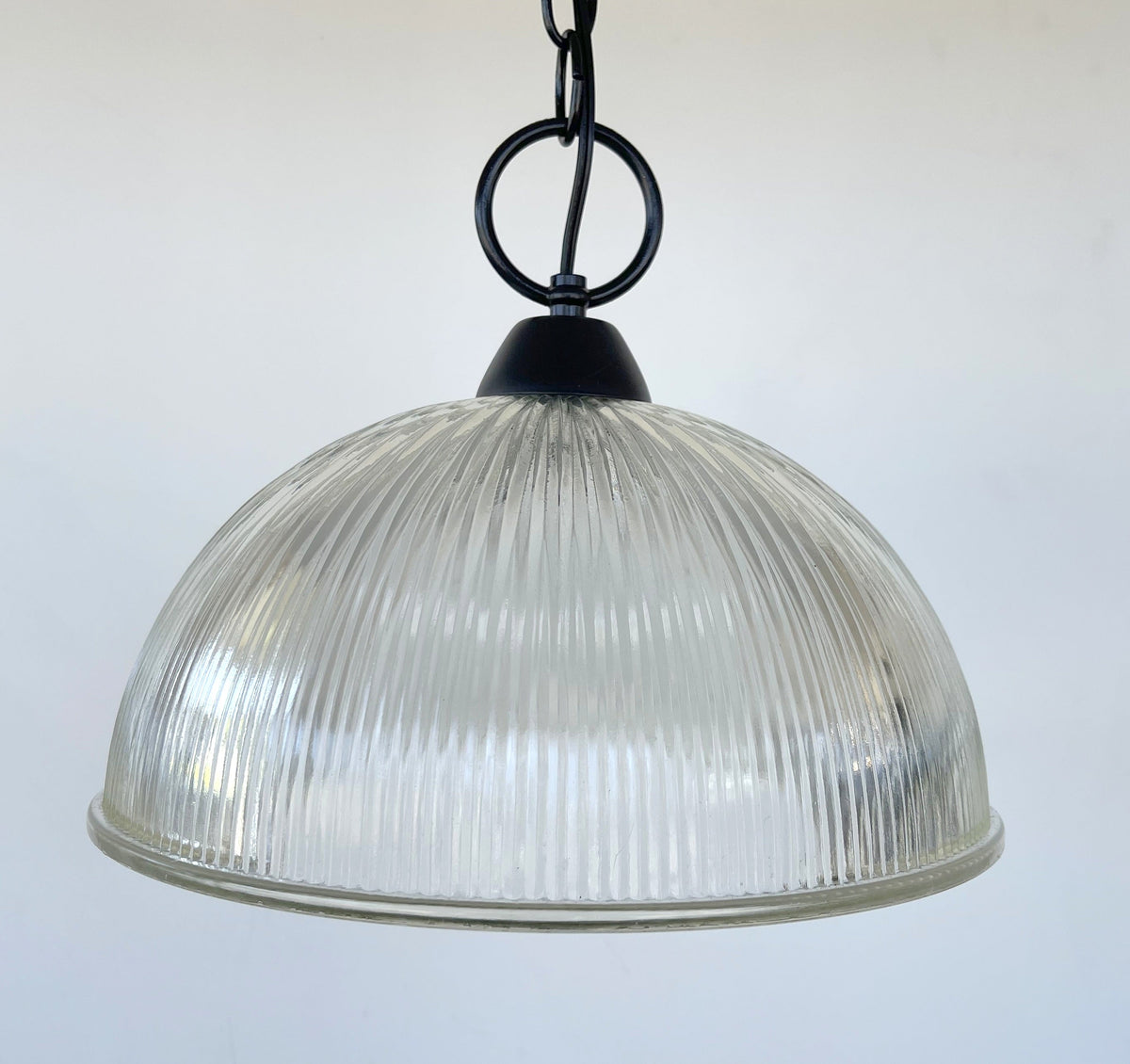 Antique Glass 1960's Factory Holophane Pendant Light
