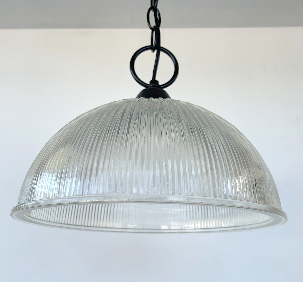 Antique Glass 1960's Factory Holophane Pendant Light