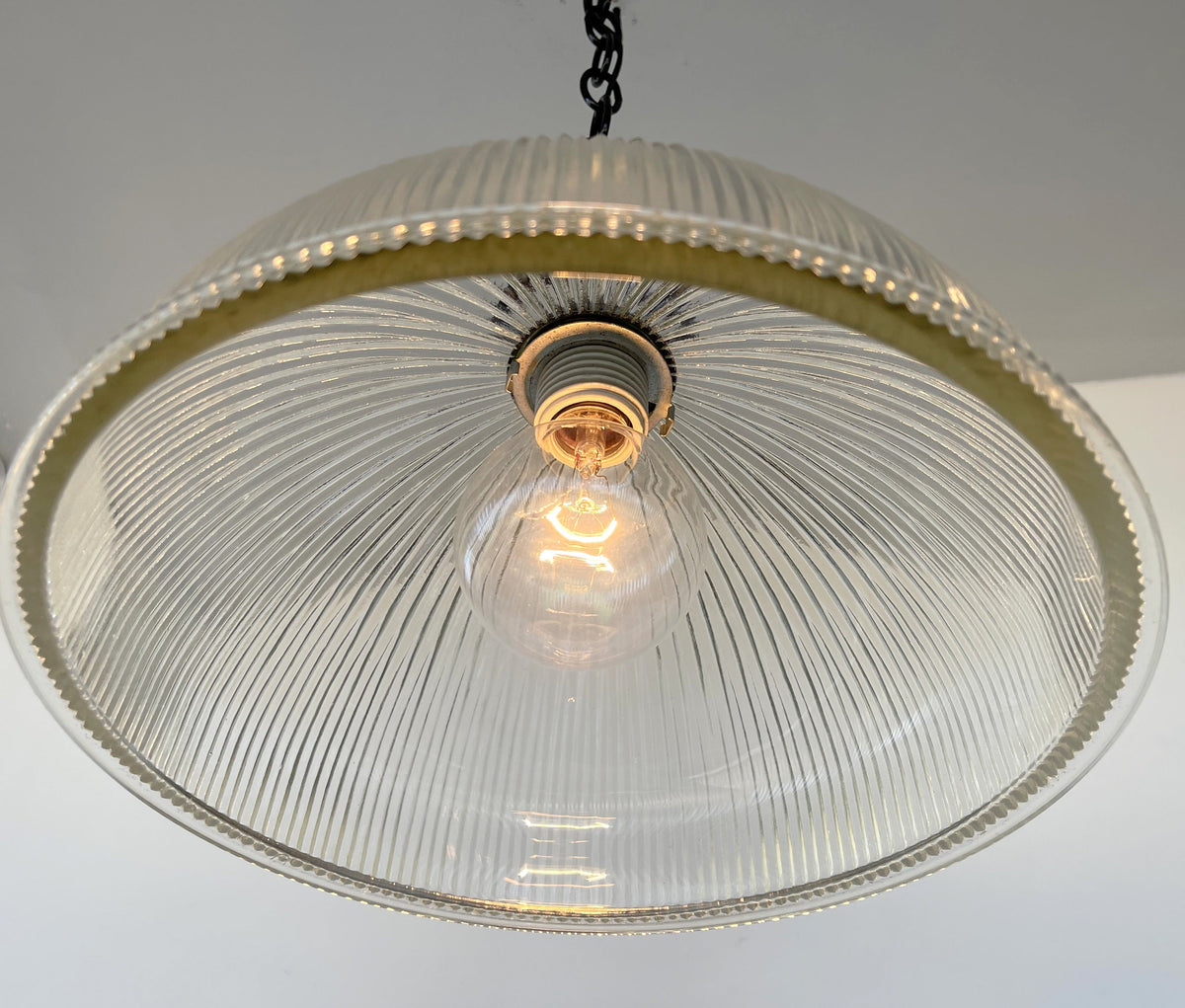Antique Glass 1960's Factory Holophane Pendant Light