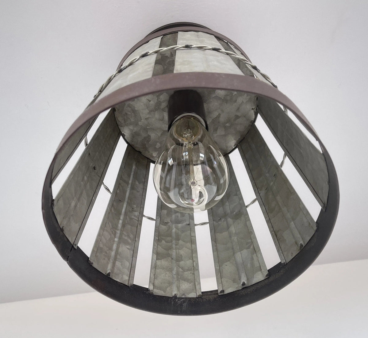 Galvanized Open Weave Basket Ceiling Light