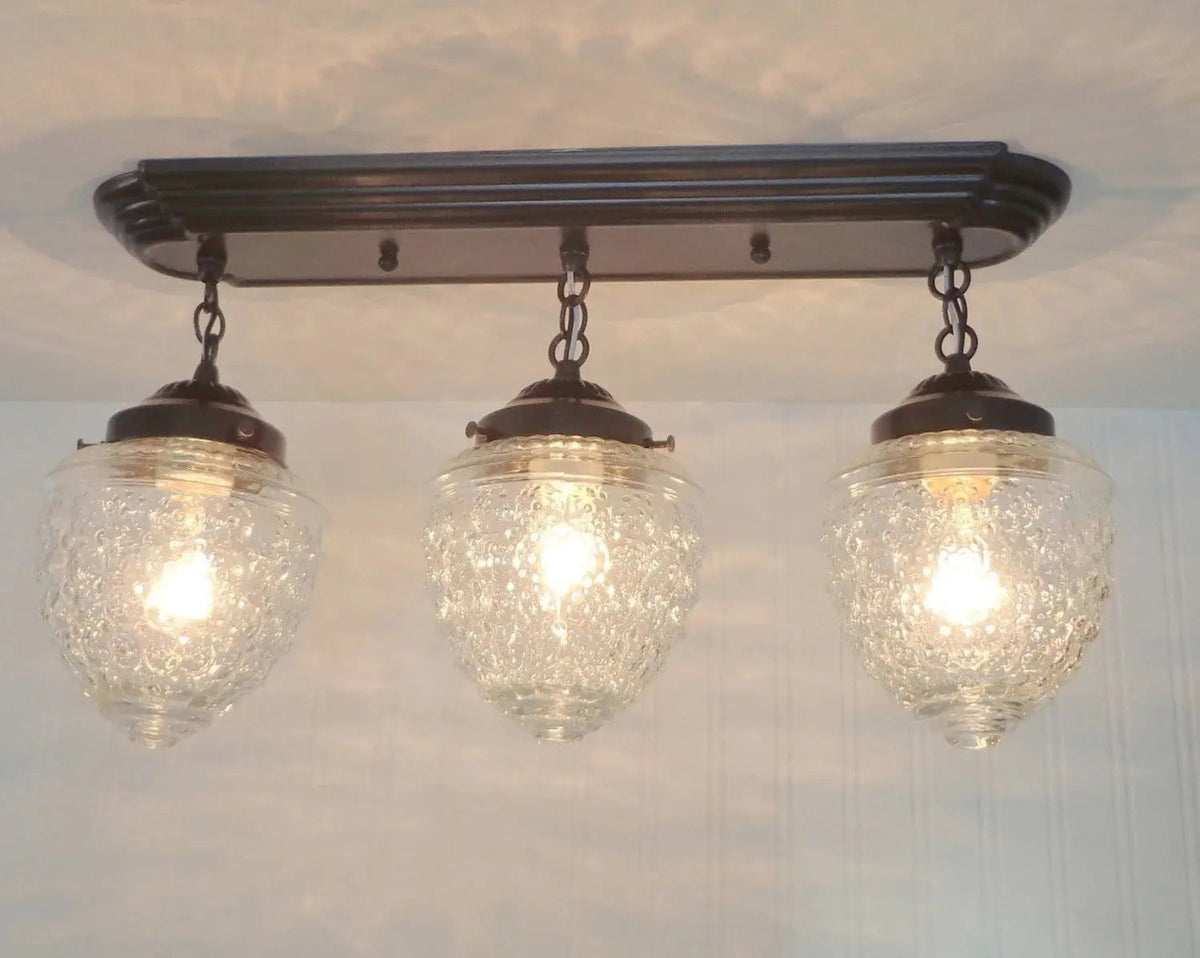 Antique Glass Ceiling Light Rectangular Chain Trio