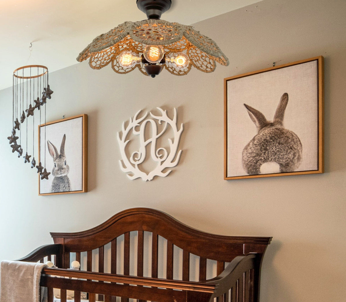 LARGE Natural RATTAN Ceiling Light Fixture