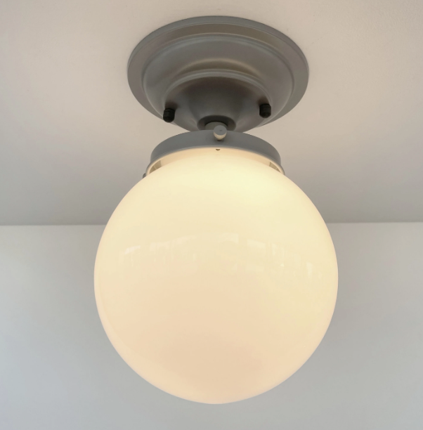 Modern Milk Glass GREY Ceiling Light Fixture Of 8" Opal Glass Globe