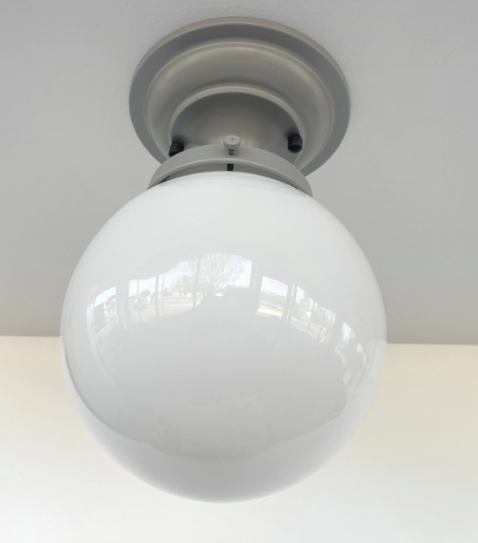Modern Milk Glass GREY Ceiling Light Fixture Of 8" Opal Glass Globe