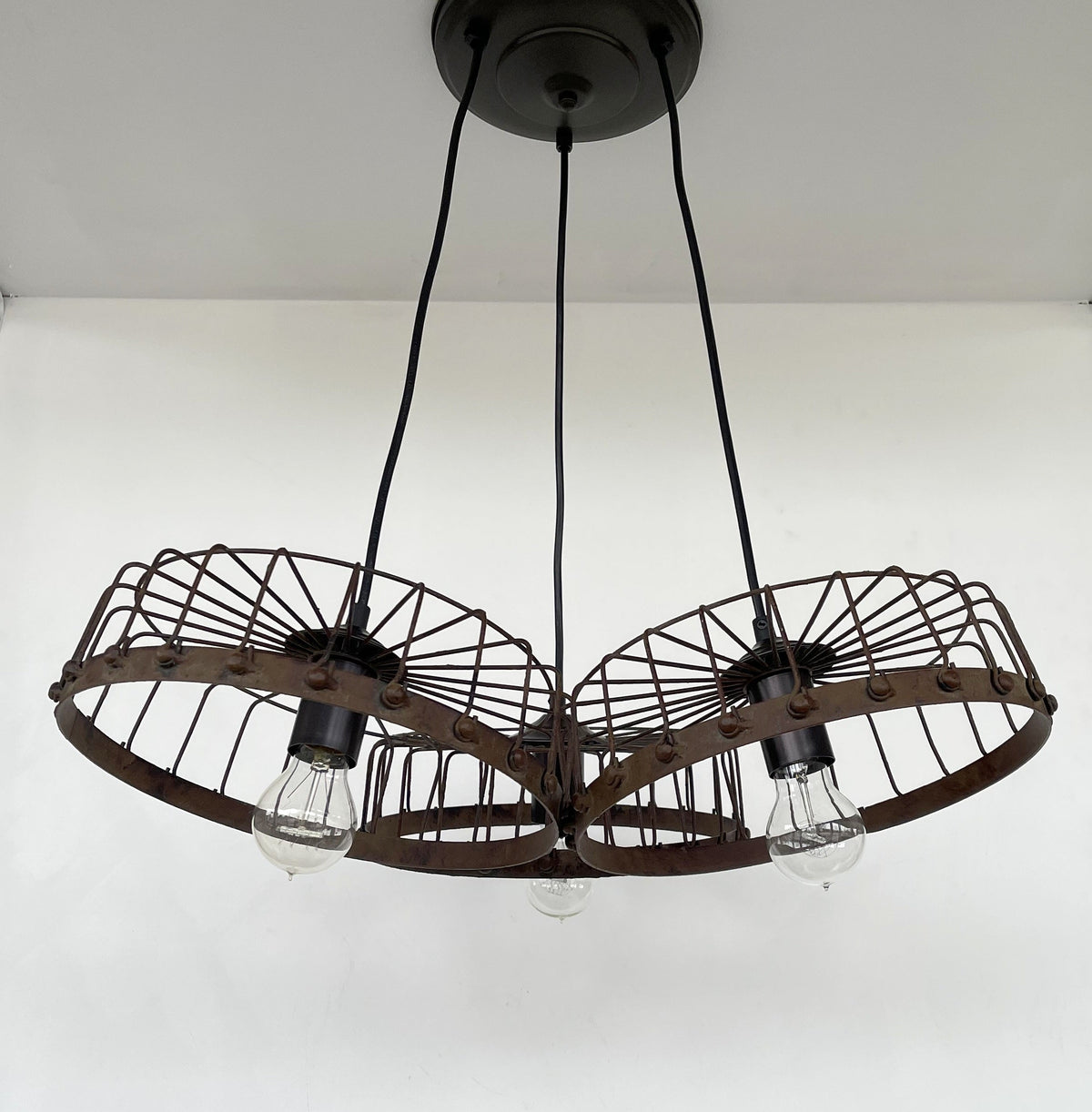 Rustic Industrial Wagon Wheel CHANDELIER TRIO Light