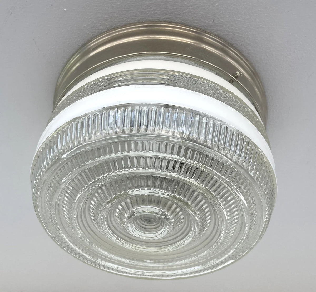 RETRO 1960's Antique DRUM Flush Mount Ceiling Light Brushed Nickel