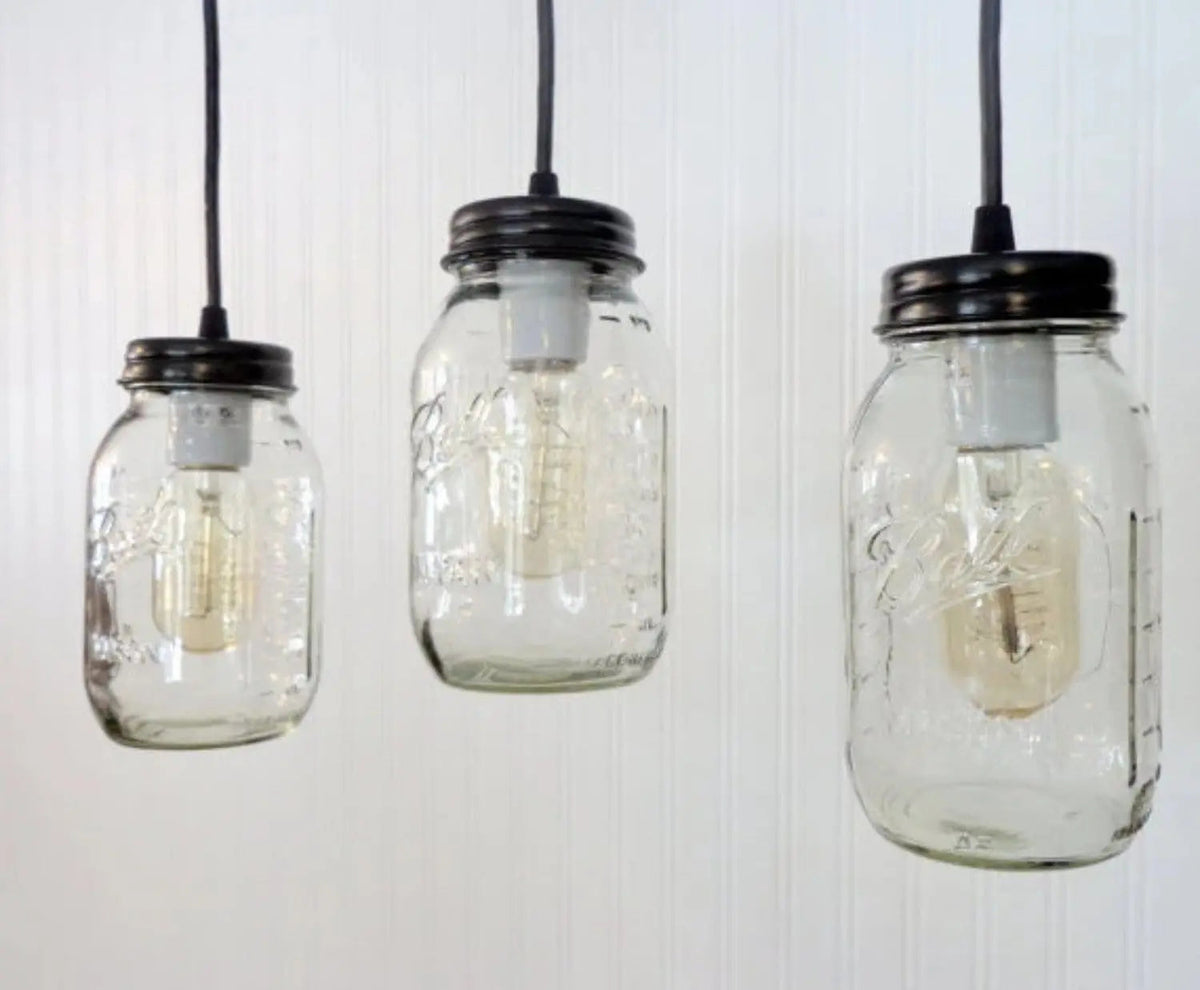 Mason Jar CHANDELIER Pendant Trio Rectangular With NEW Quart