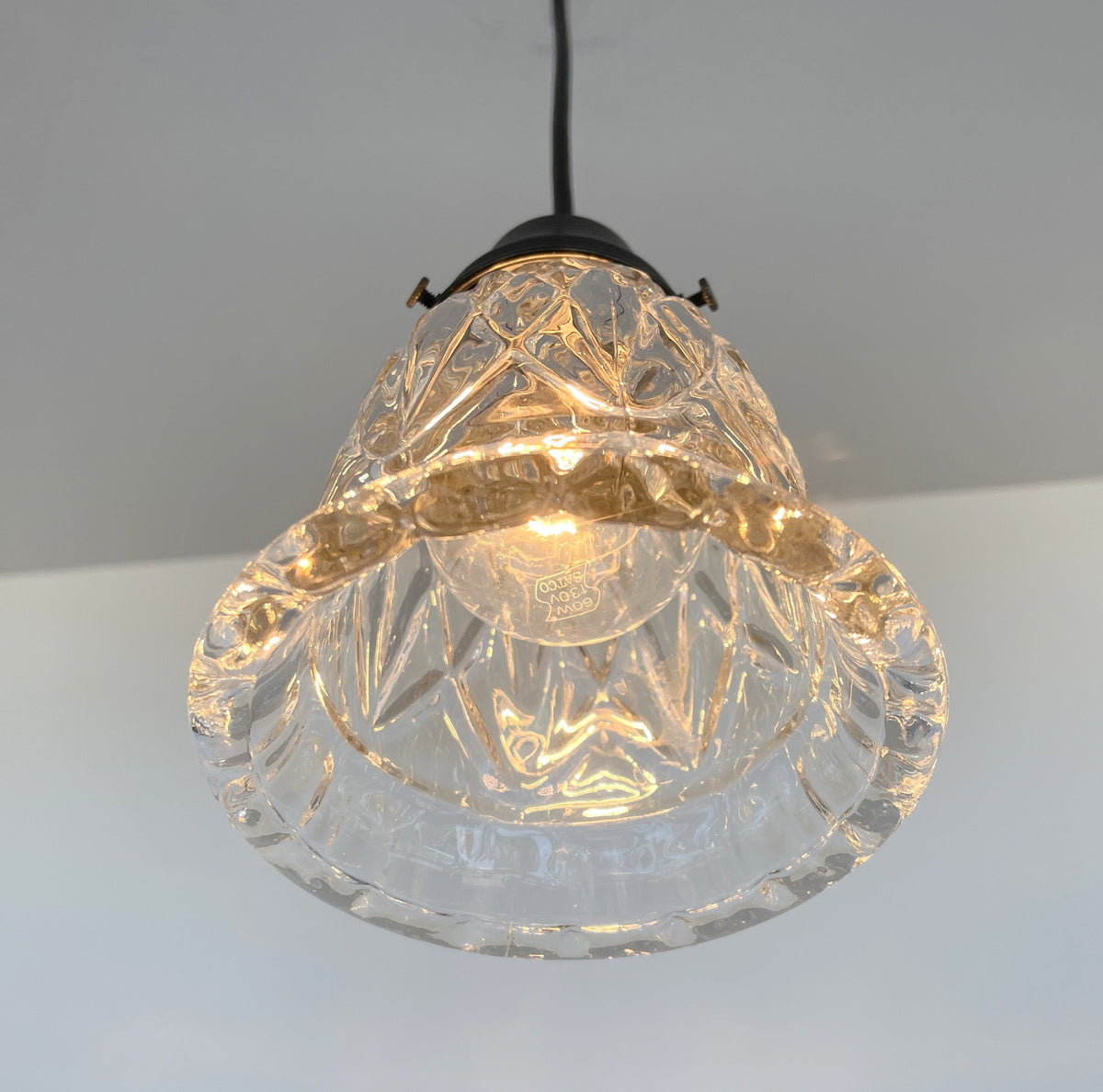 Clear Pressed 1950's Glass Pendant Light