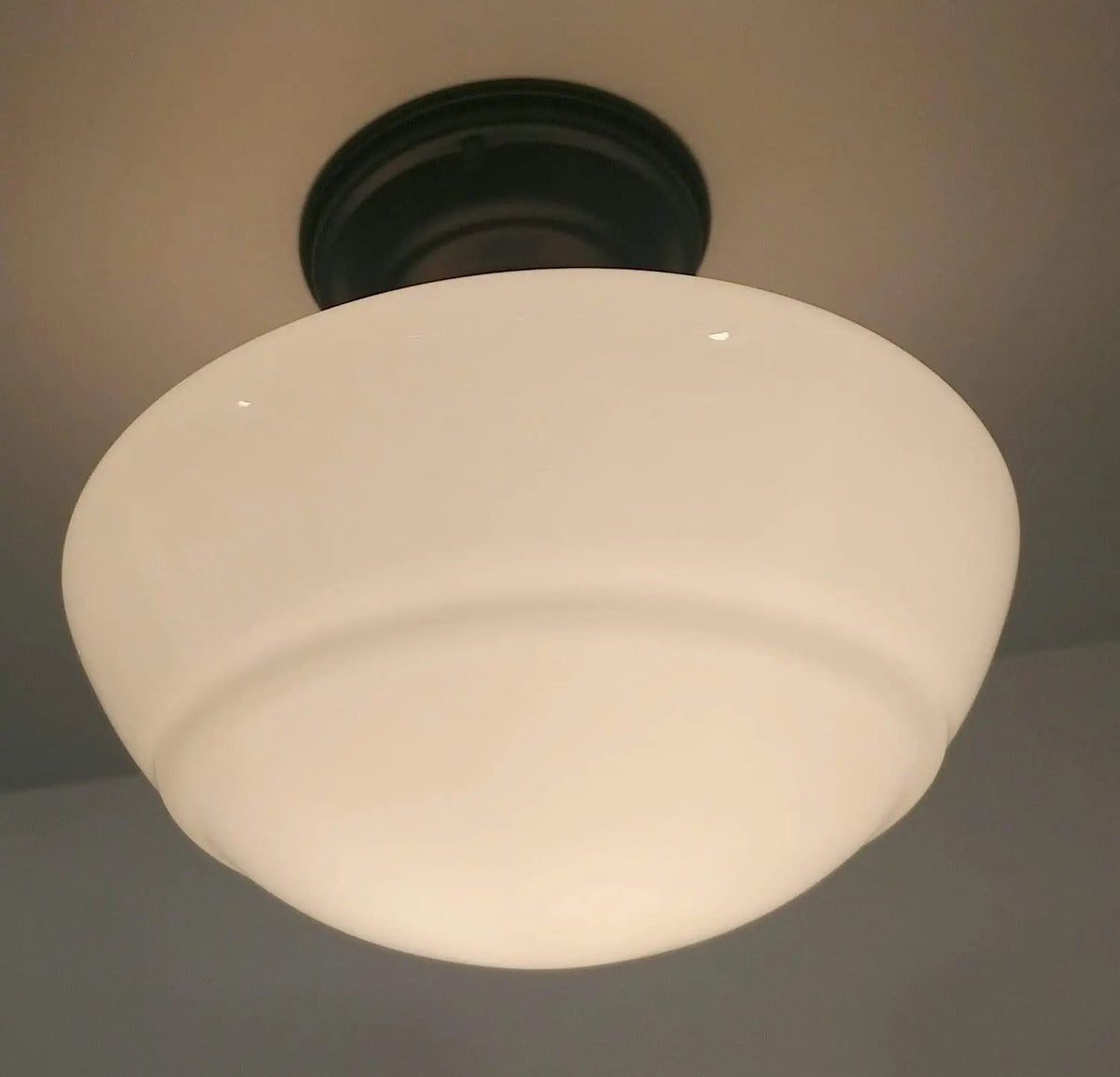 Large Mushroom Milk Glass Schoolhouse Light Fixture