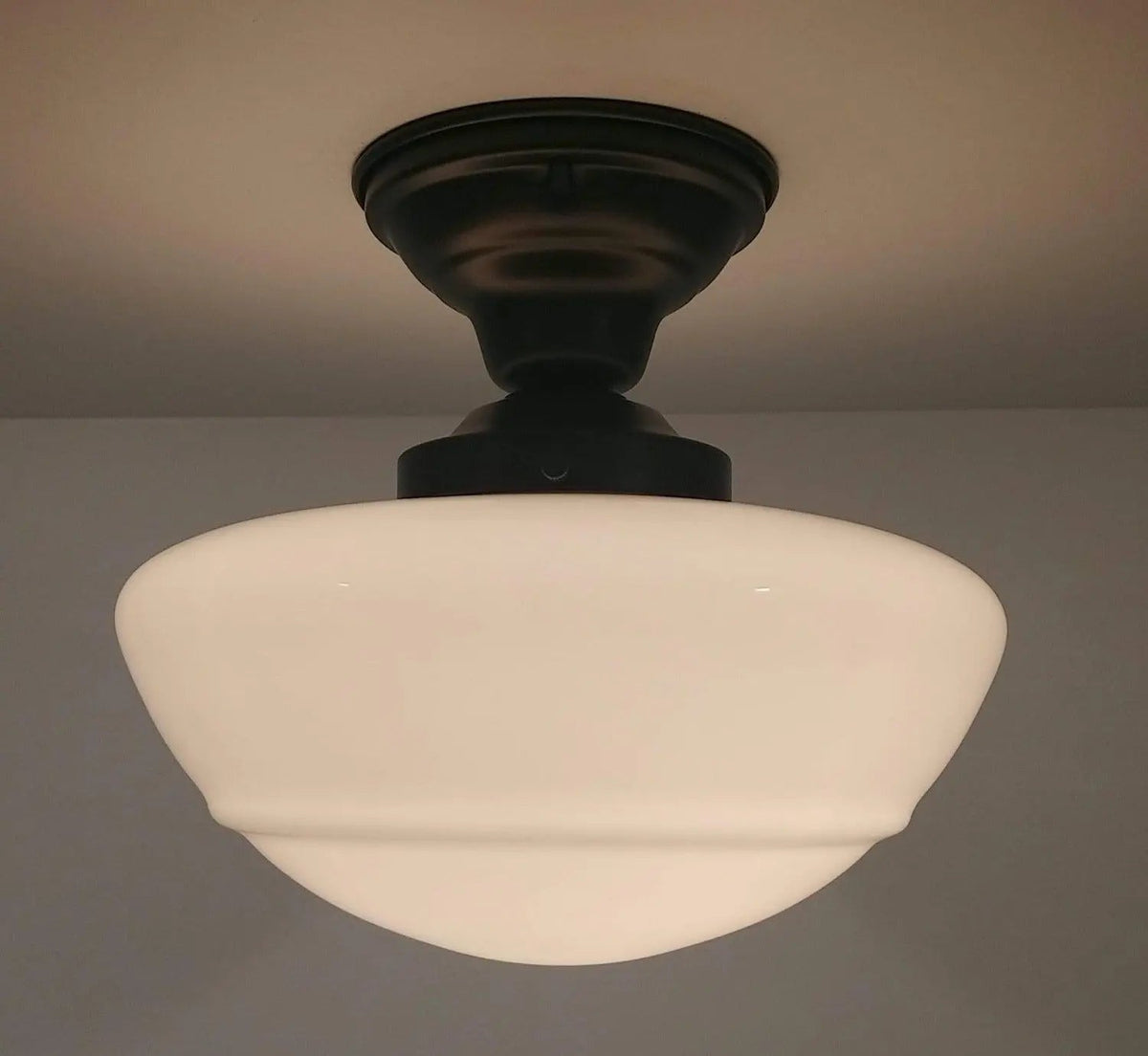 Large Mushroom Milk Glass Schoolhouse Light Fixture