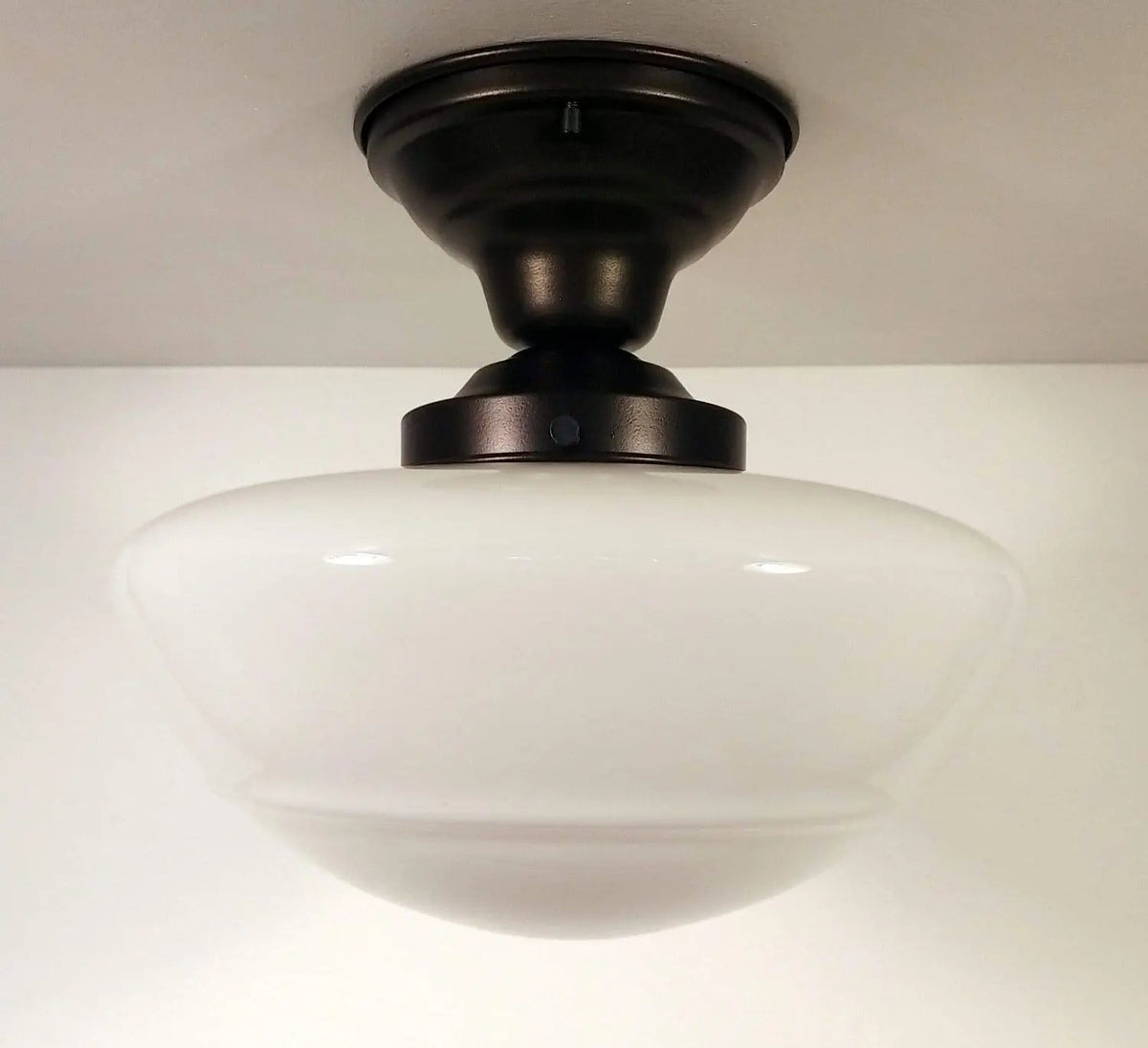 Large Mushroom Milk Glass Schoolhouse Light Fixture