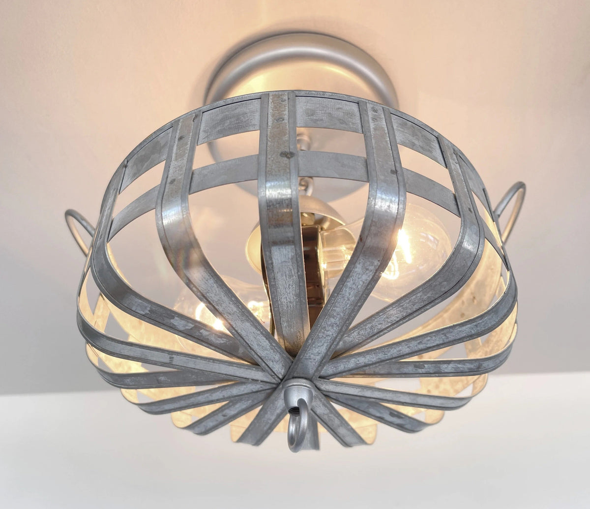 Petite Galvanized Strapped Metal Ceiling Light