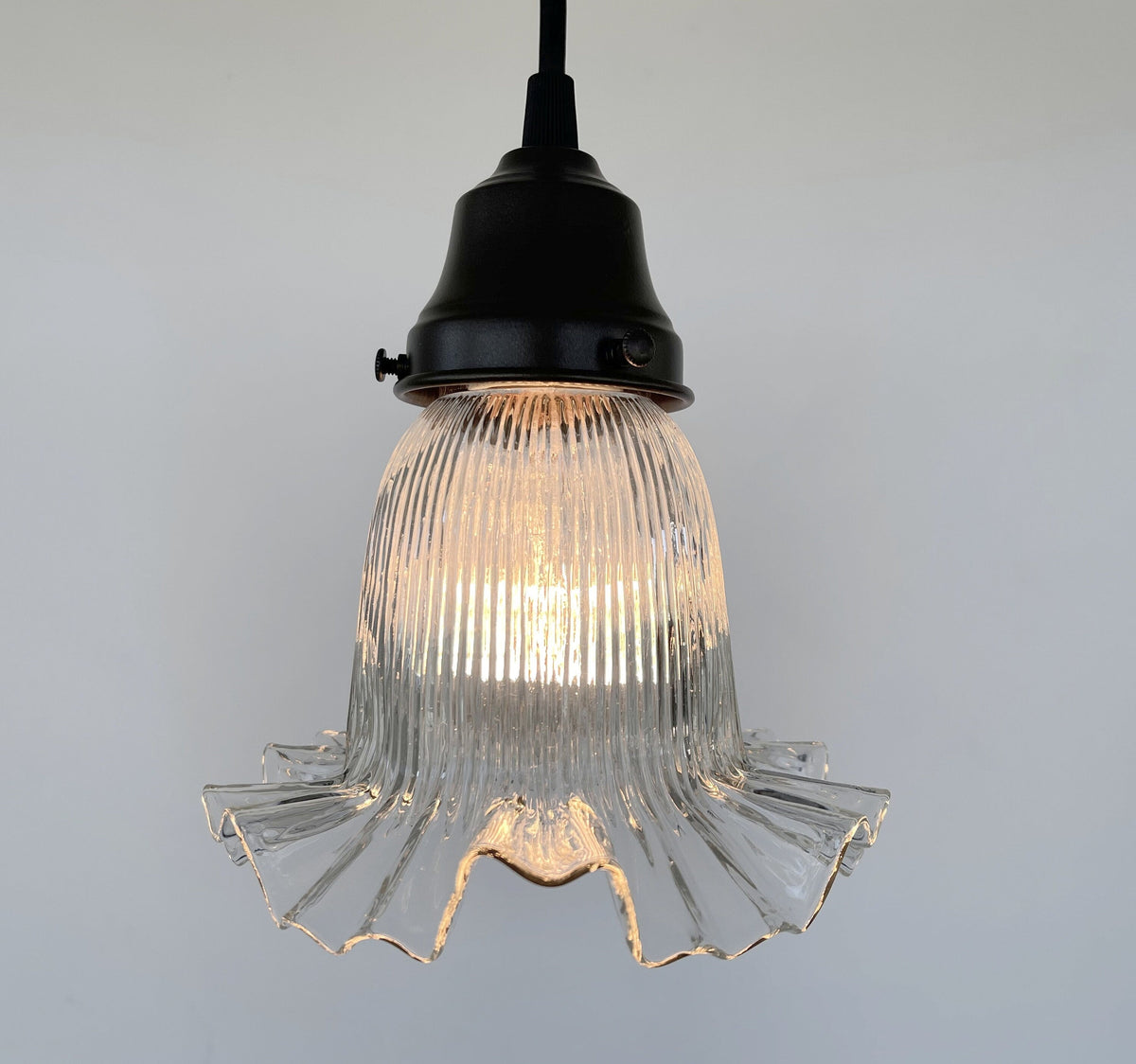  Delicate HOLOPHANE RUFFLE 1930's Antique Glass Pendant Light