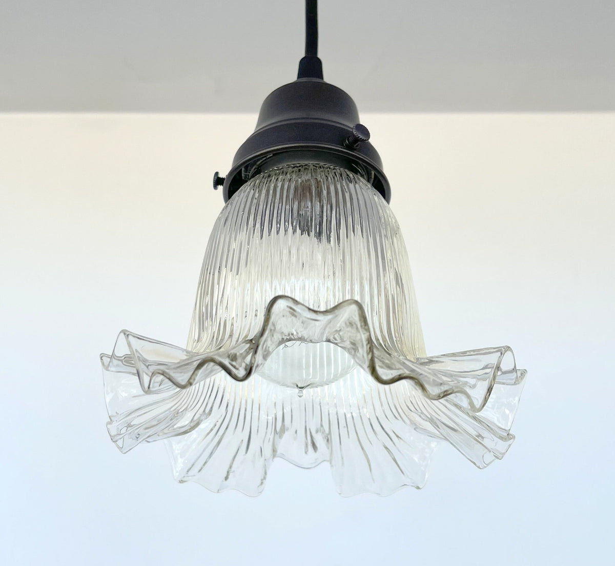  Delicate HOLOPHANE RUFFLE 1930's Antique Glass Pendant Light