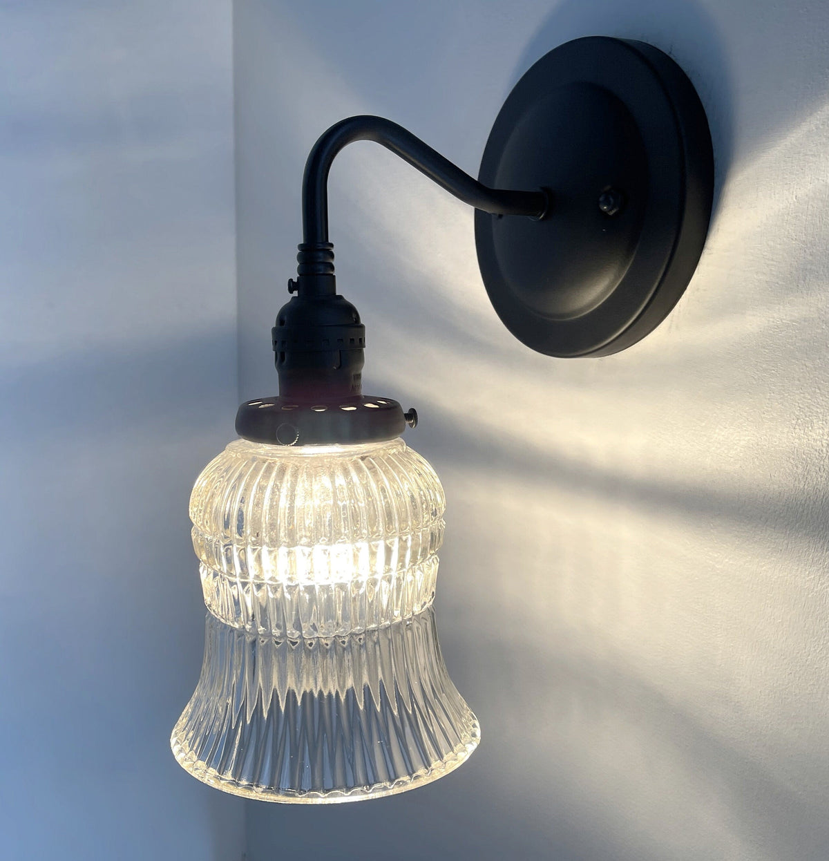  Bell Antique Holophane 1950's Glass Wall Sconce Light Fixture
