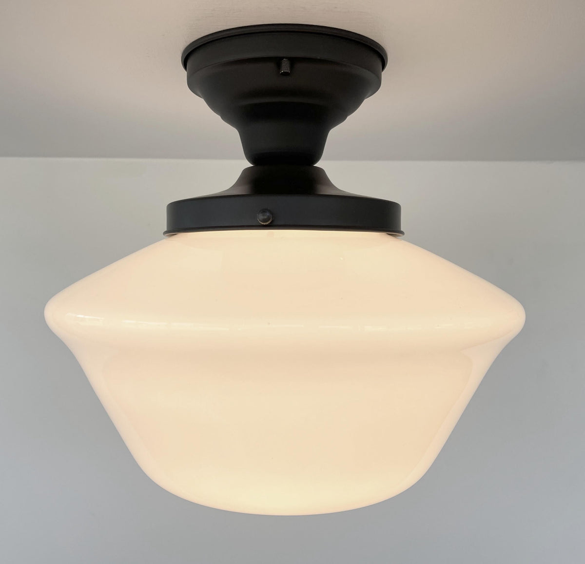  ELEGANT SCHOOLHOUSE Authentic Historical 1930's Antique Milk Glass Ceiling Light