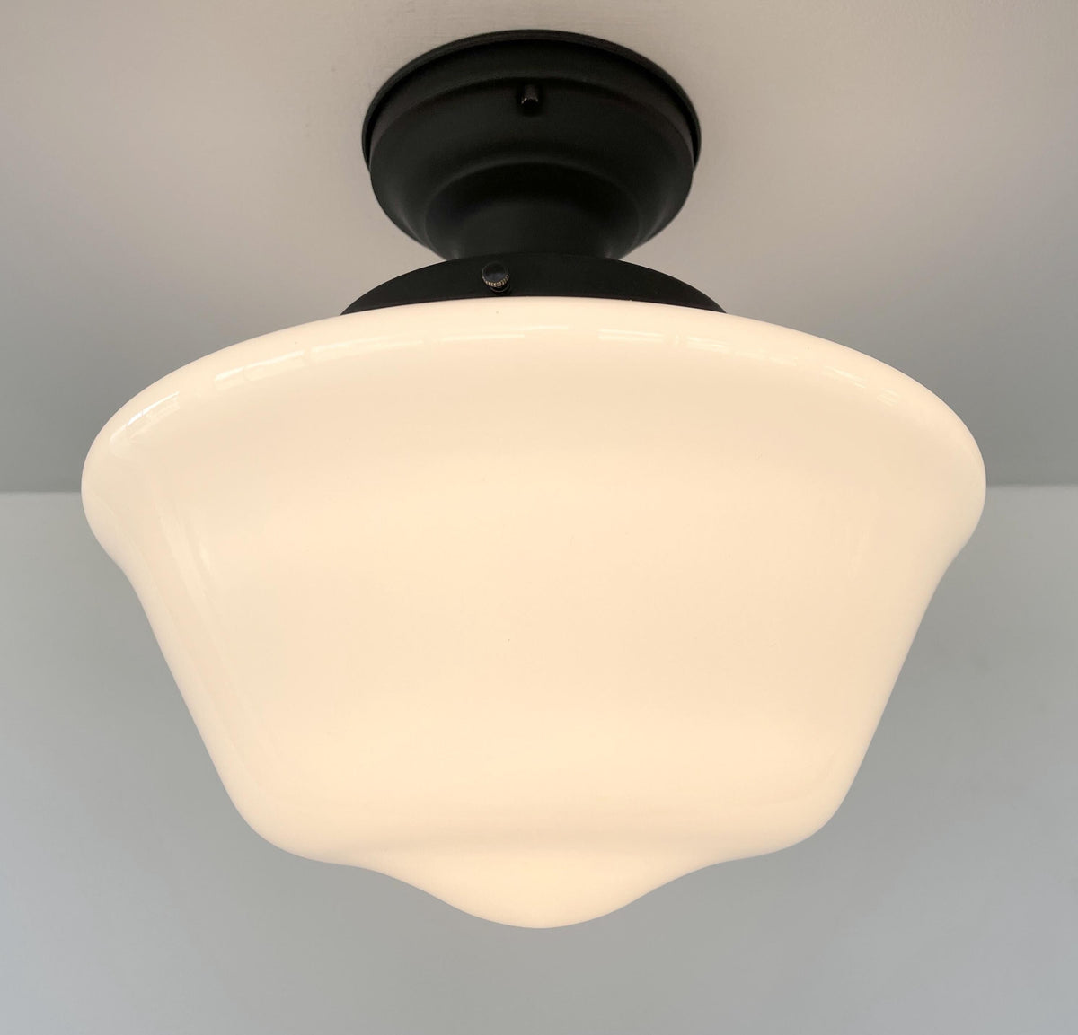  ELEGANT SCHOOLHOUSE Authentic Historical 1930's Antique Milk Glass Ceiling Light