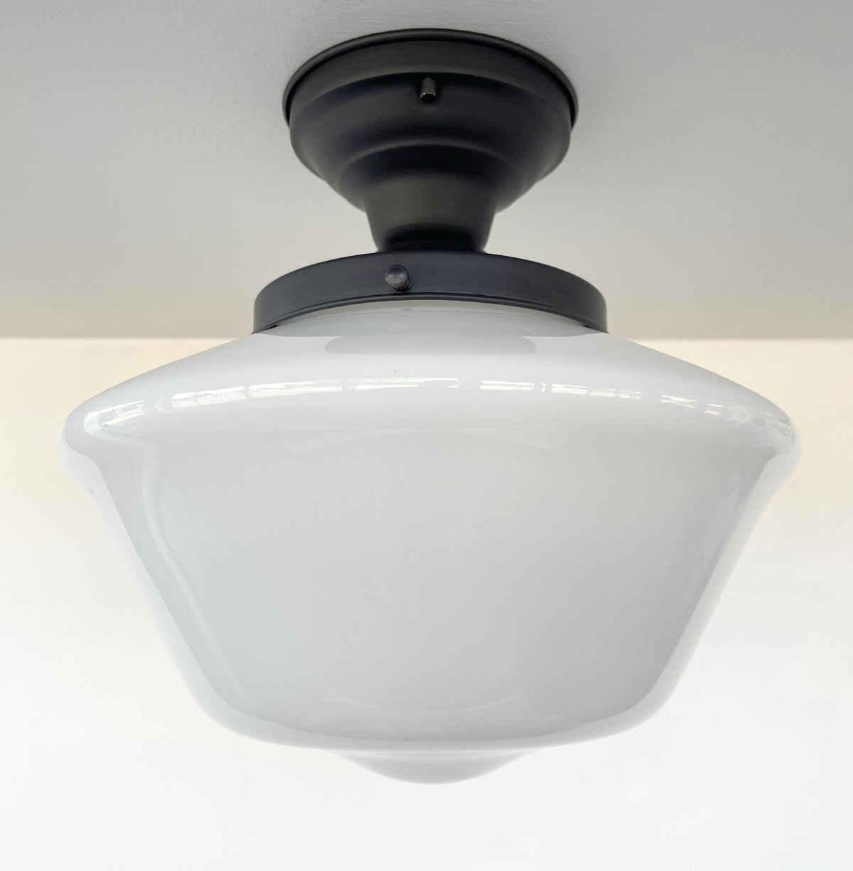  ELEGANT SCHOOLHOUSE Authentic Historical 1930's Antique Milk Glass Ceiling Light