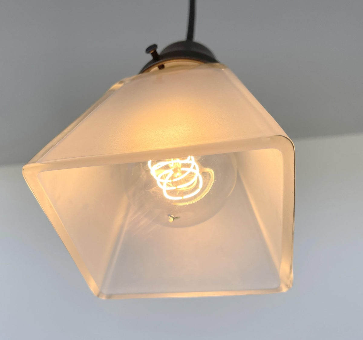  Vintage Frosted SQUARE 1960's PENDANT Light