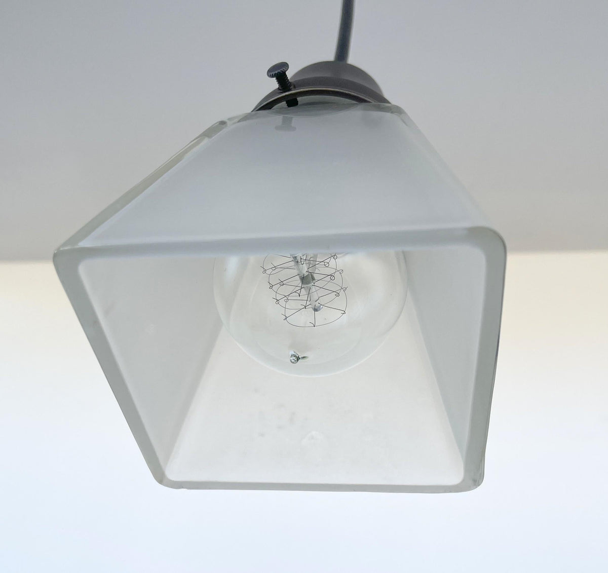  Vintage Frosted SQUARE 1960's PENDANT Light