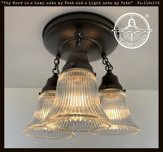  Antique HOLOPHANE 1960's CLEAR Glass Ceiling Light