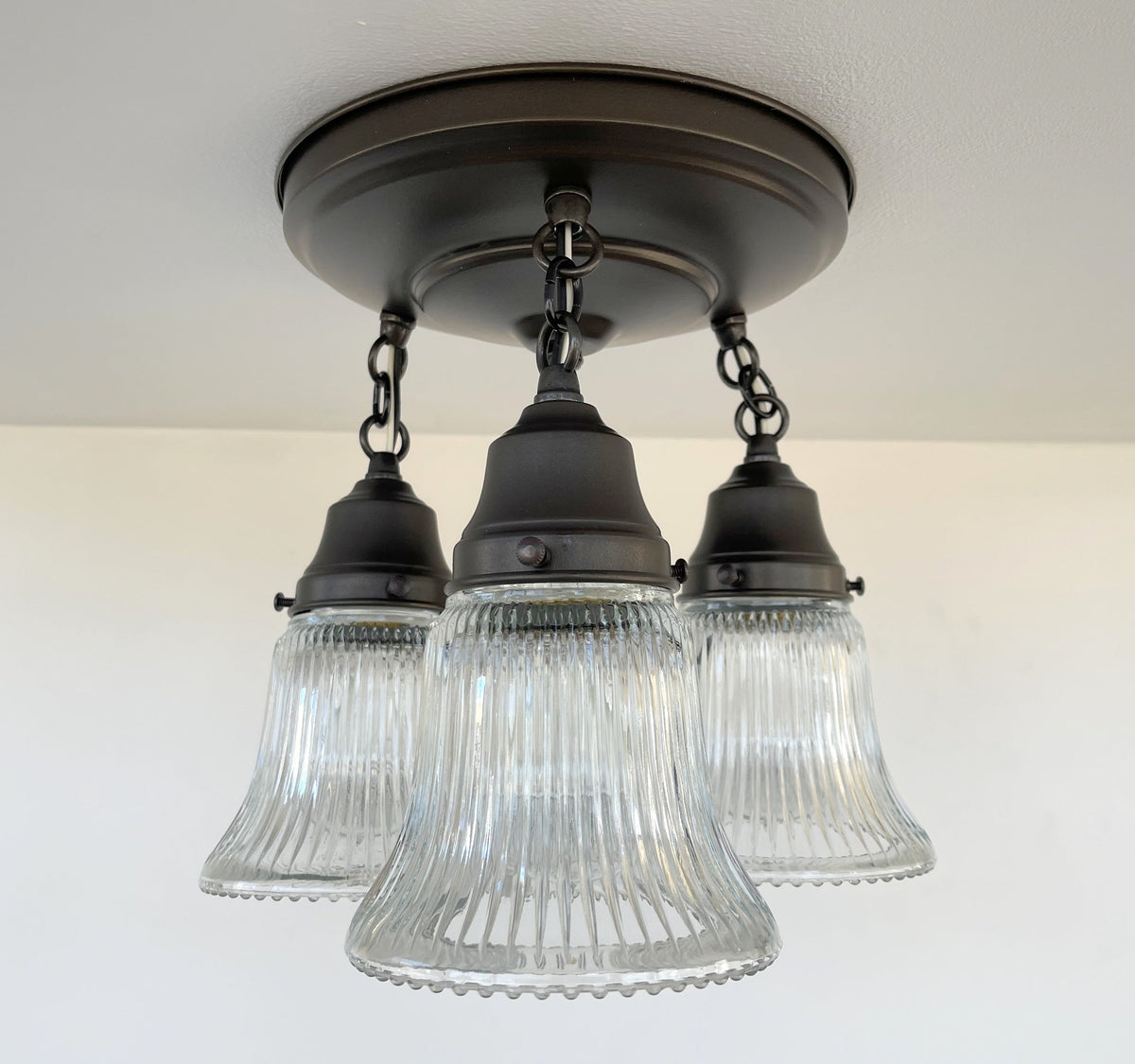  Antique HOLOPHANE 1960's CLEAR Glass Ceiling Light