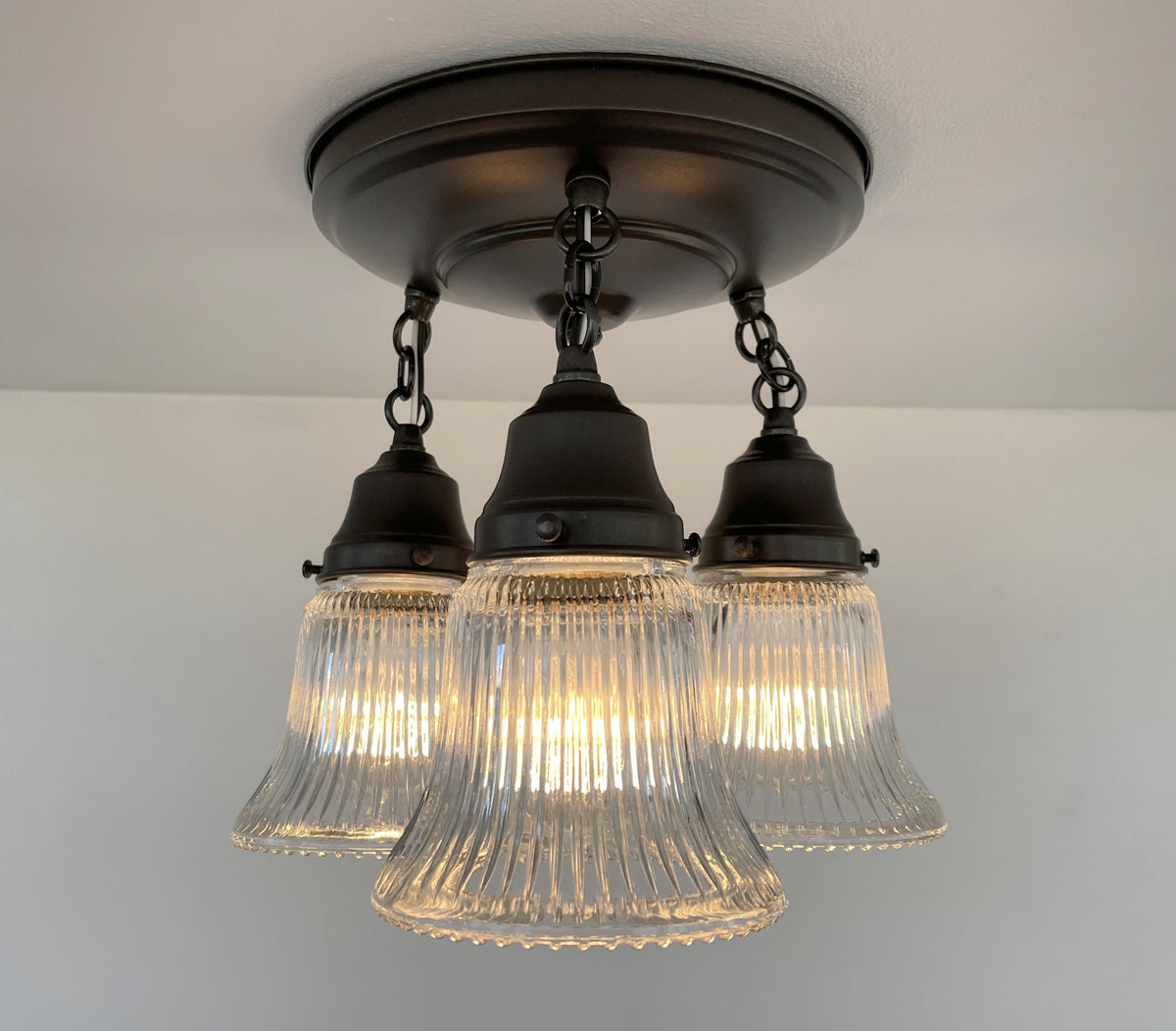  Antique HOLOPHANE 1960's CLEAR Glass Ceiling Light