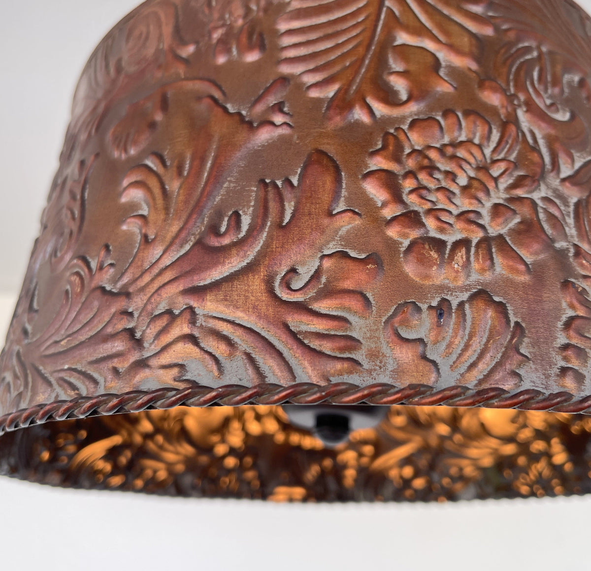  Copper Bronze Embossed Drum Ceiling Light