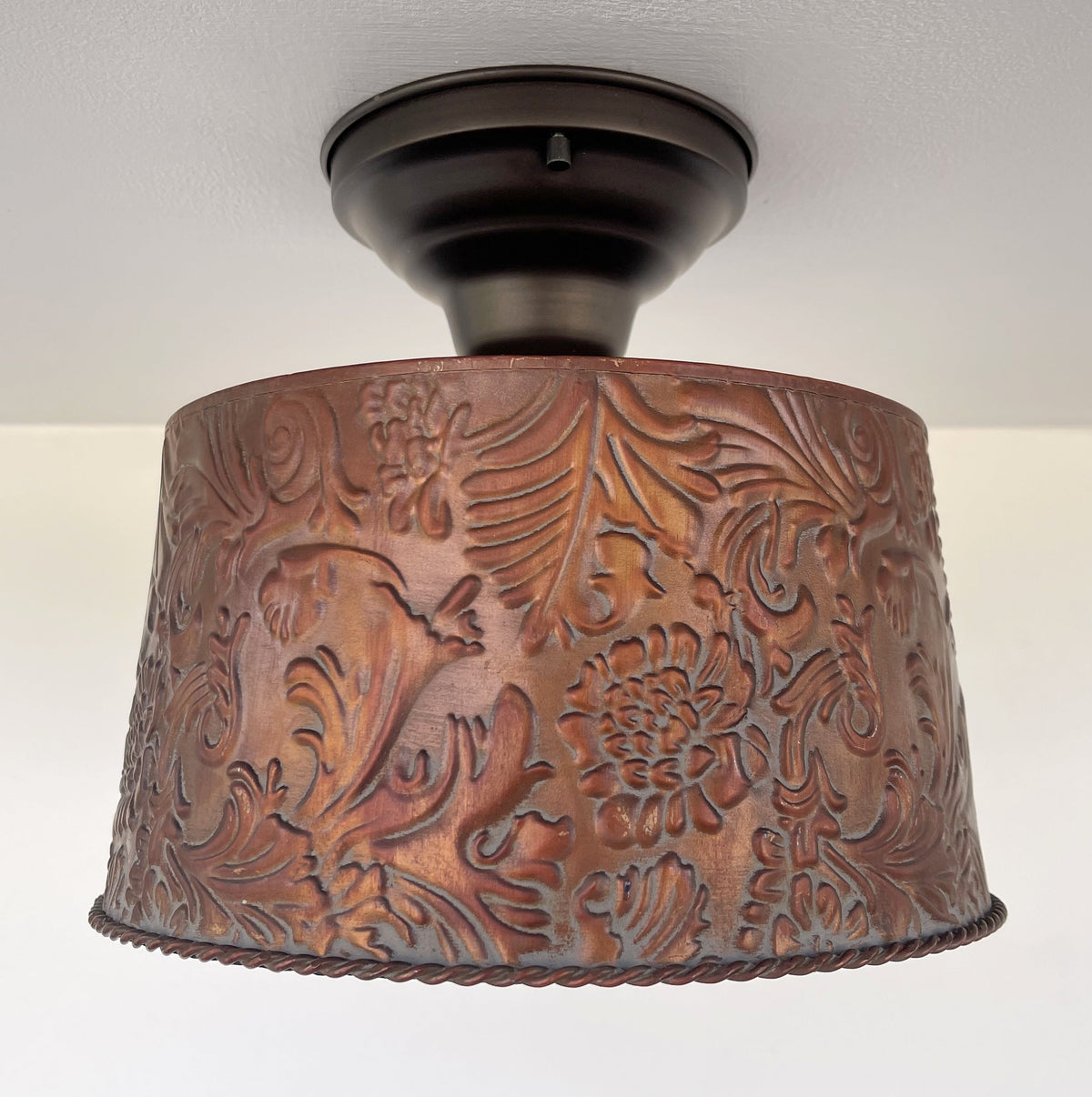  Copper Bronze Embossed Drum Ceiling Light