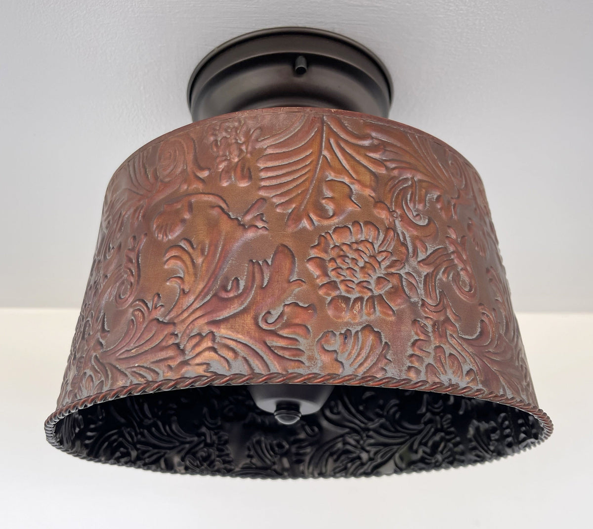  Copper Bronze Embossed Drum Ceiling Light