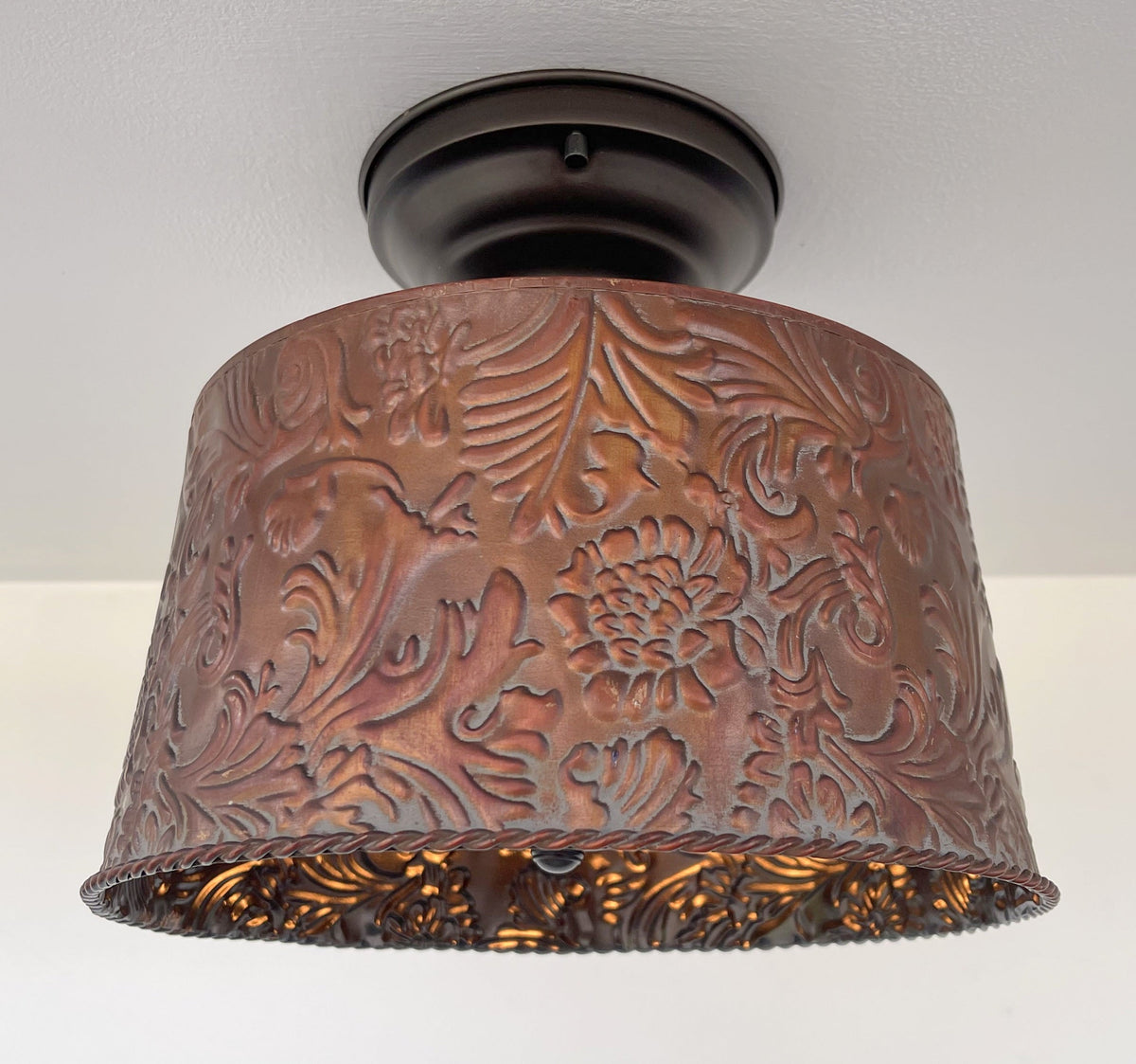  Copper Bronze Embossed Drum Ceiling Light