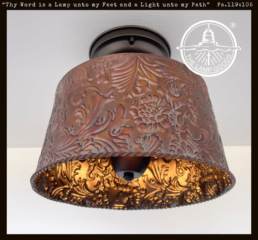 Copper Bronze Embossed Drum Ceiling Light