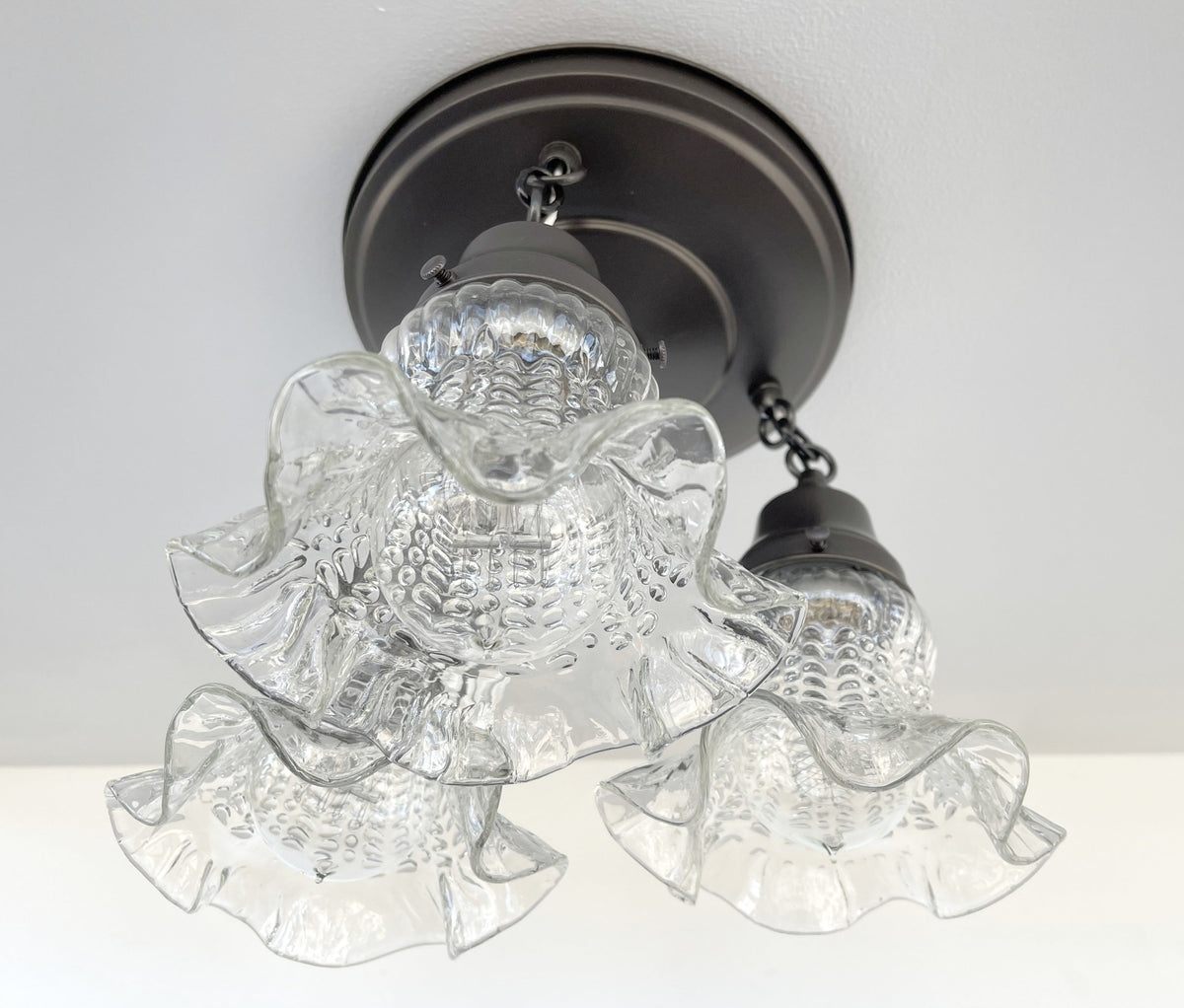  Clear Antique Hobnail Glass Ceiling LIGHT 1930's