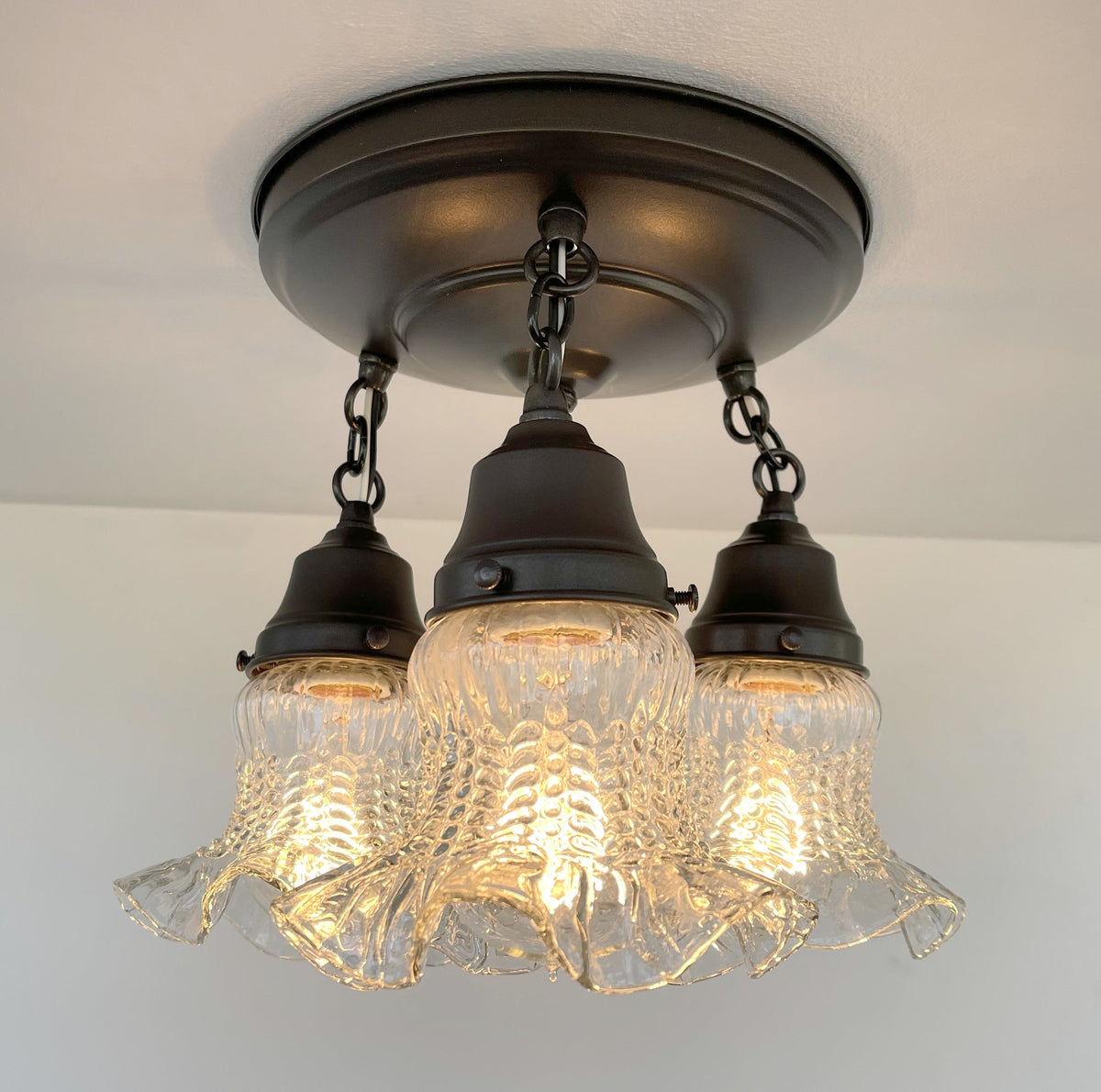  Clear Antique Hobnail Glass Ceiling LIGHT 1930's
