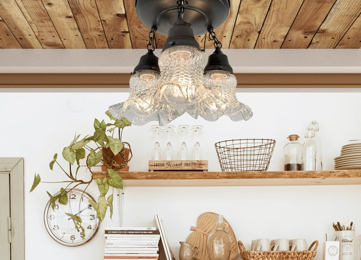  Clear Antique Hobnail Glass Ceiling LIGHT 1930's