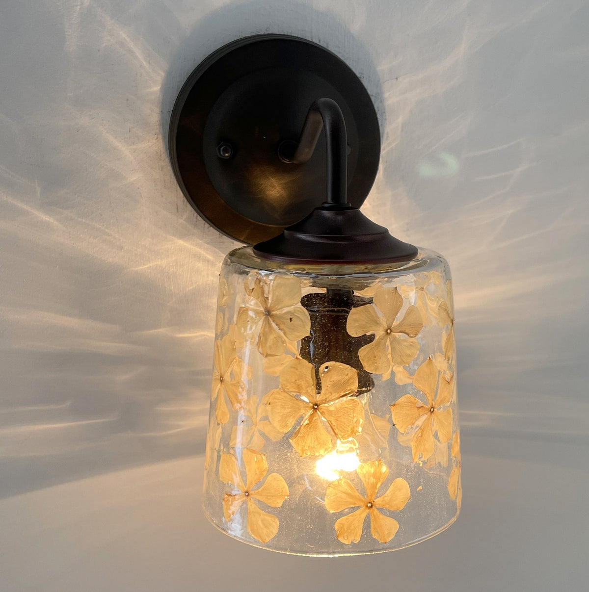  WHIMSICAL Pressed Floral Glass Wall Sconce Light