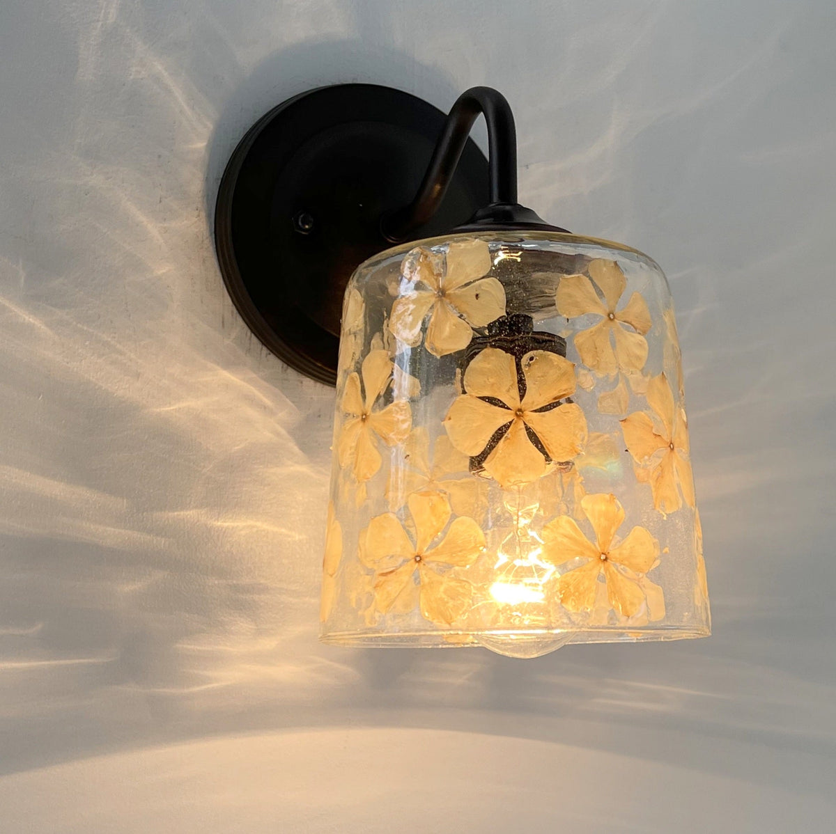  WHIMSICAL Pressed Floral Glass Wall Sconce Light