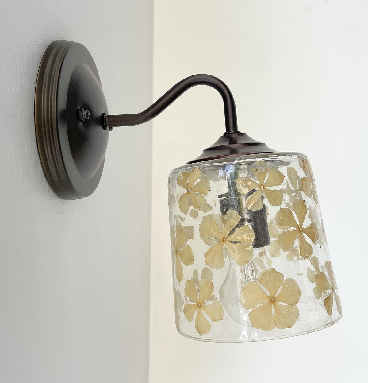  WHIMSICAL Pressed Floral Glass Wall Sconce Light