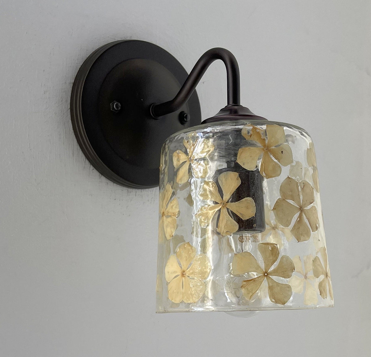  WHIMSICAL Pressed Floral Glass Wall Sconce Light