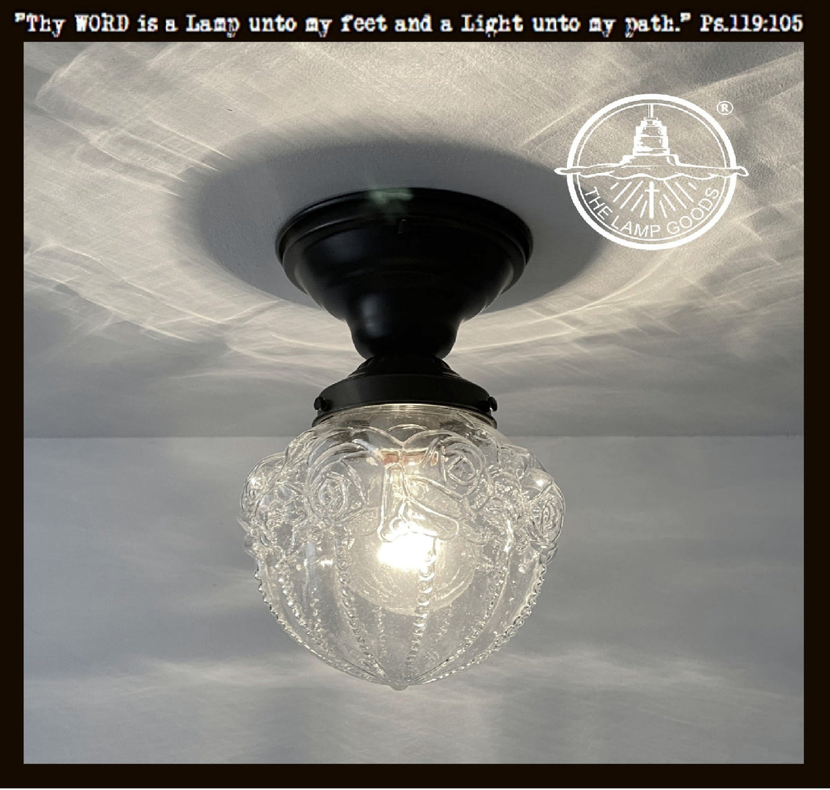  Embossed Flush Mount Globe Antique Ceiling Light Glass