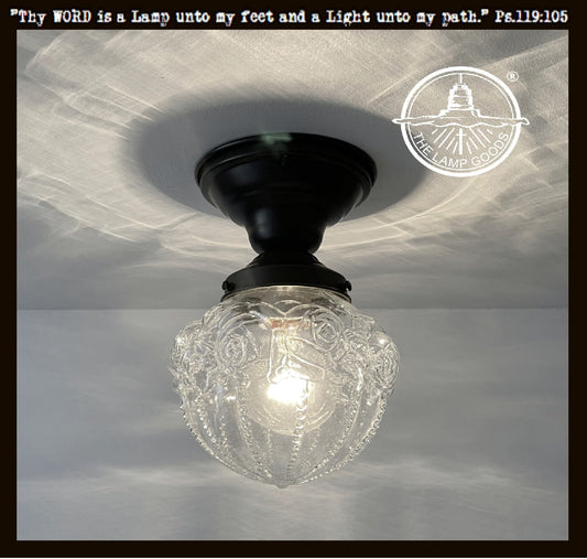  Embossed Flush Mount Globe Antique Ceiling Light Glass