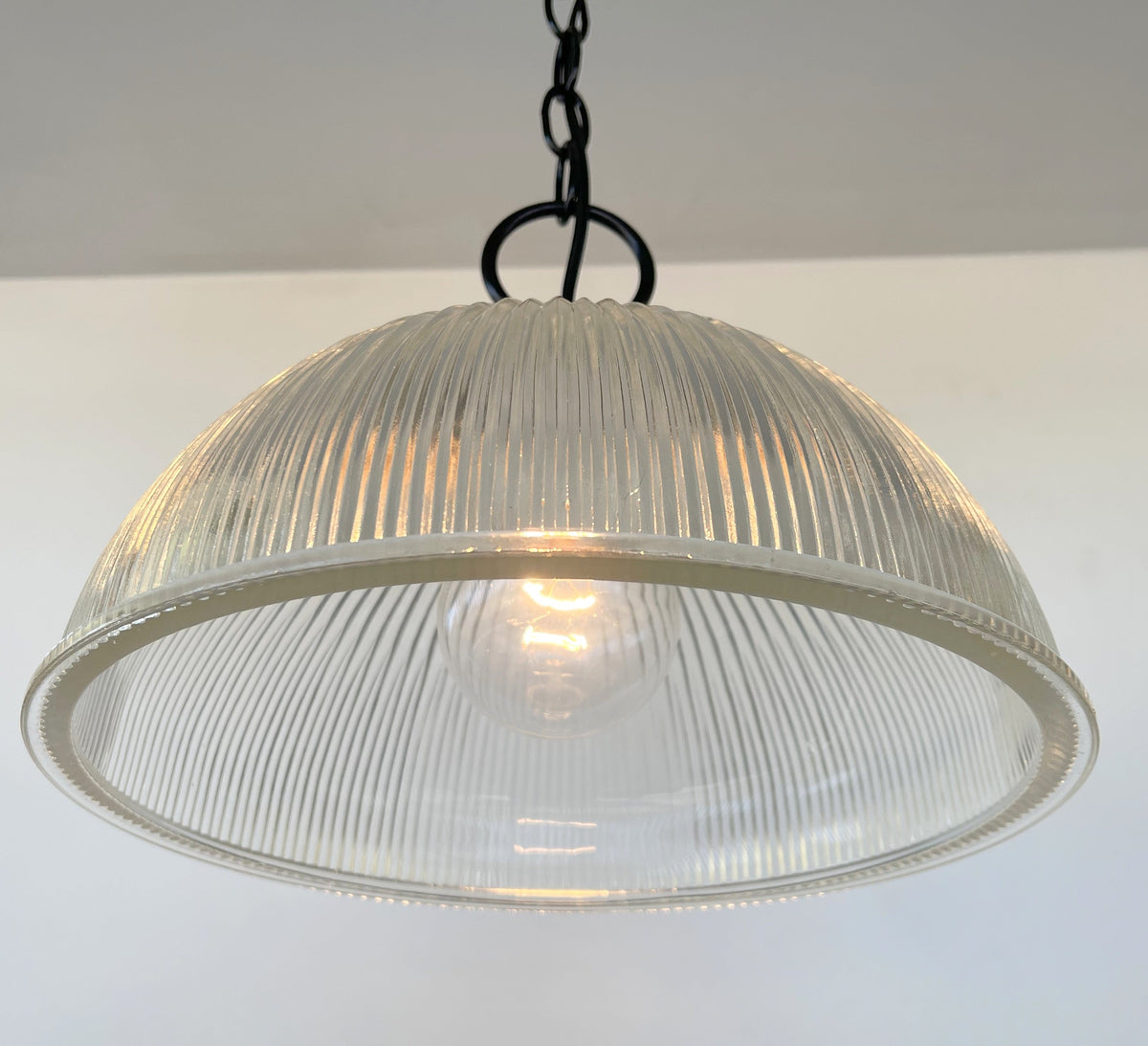  Antique Glass 1960's Factory Holophane Pendant Light
