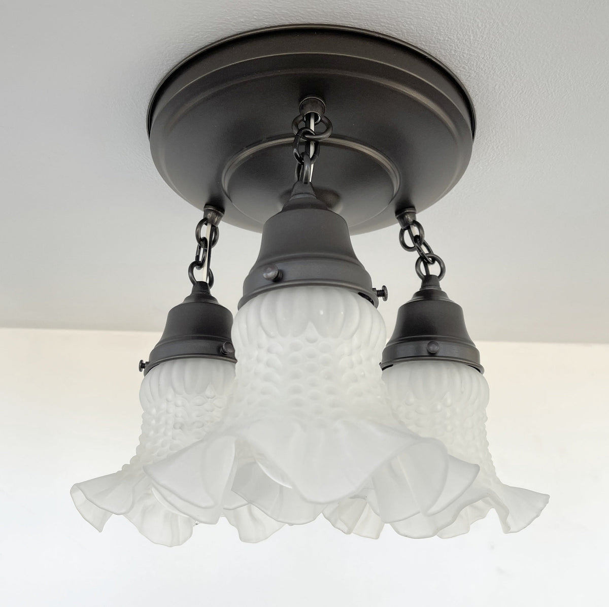  Frosted Antique Hobnail Glass Ceiling LIGHT 1950's
