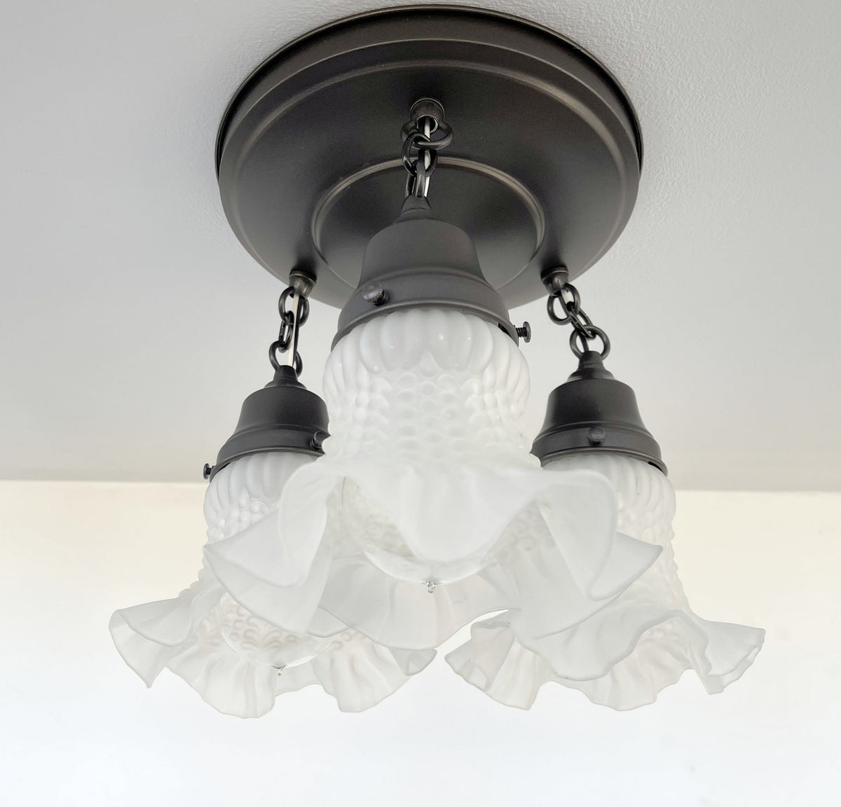  Frosted Antique Hobnail Glass Ceiling LIGHT 1950's