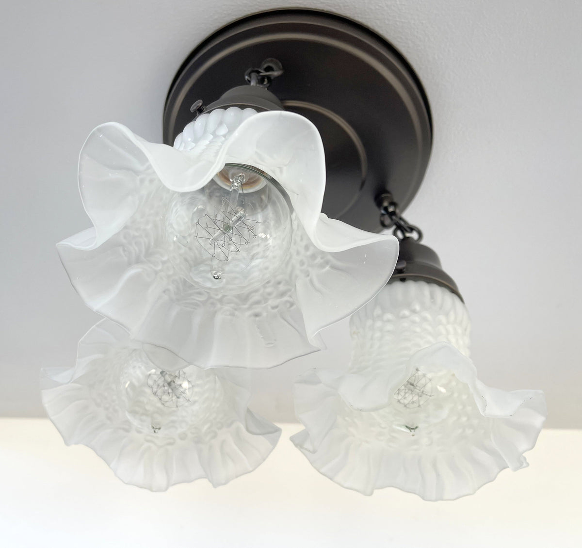  Frosted Antique Hobnail Glass Ceiling LIGHT 1950's