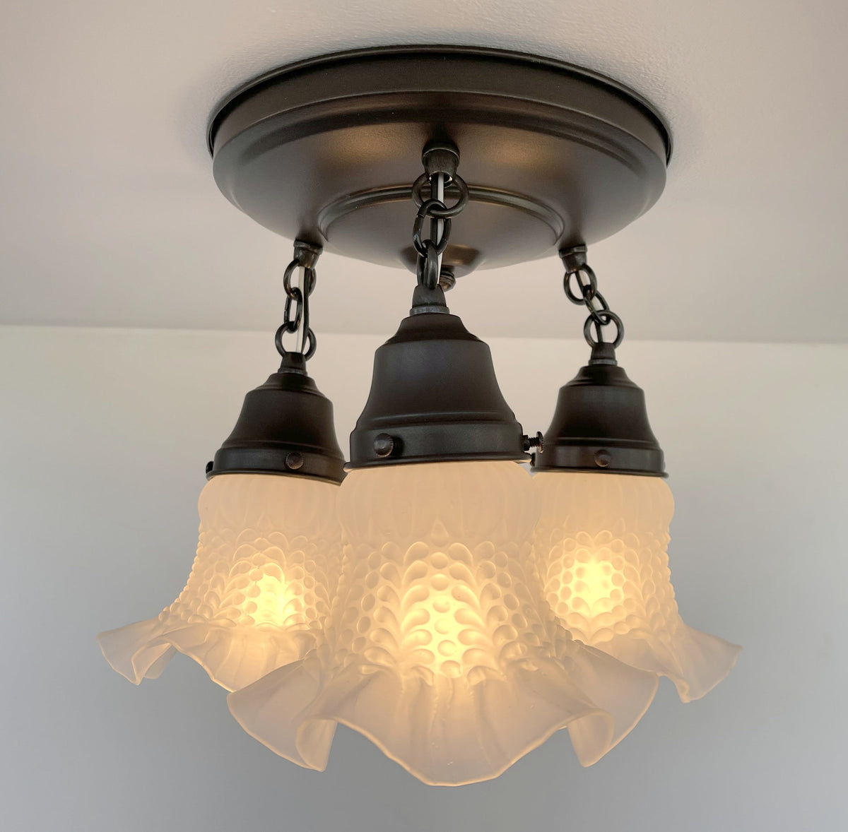  Frosted Antique Hobnail Glass Ceiling LIGHT 1950's