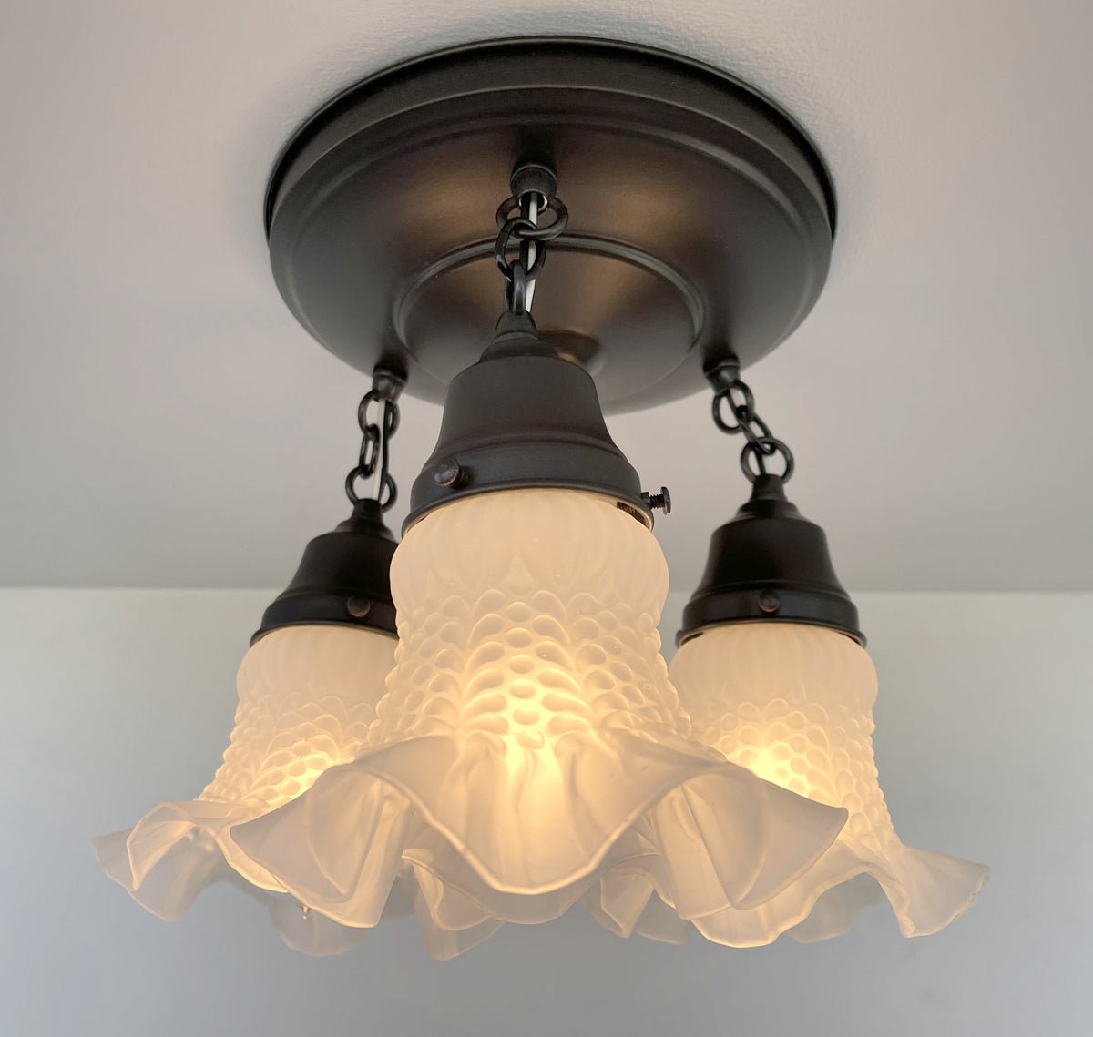  Frosted Antique Hobnail Glass Ceiling LIGHT 1950's