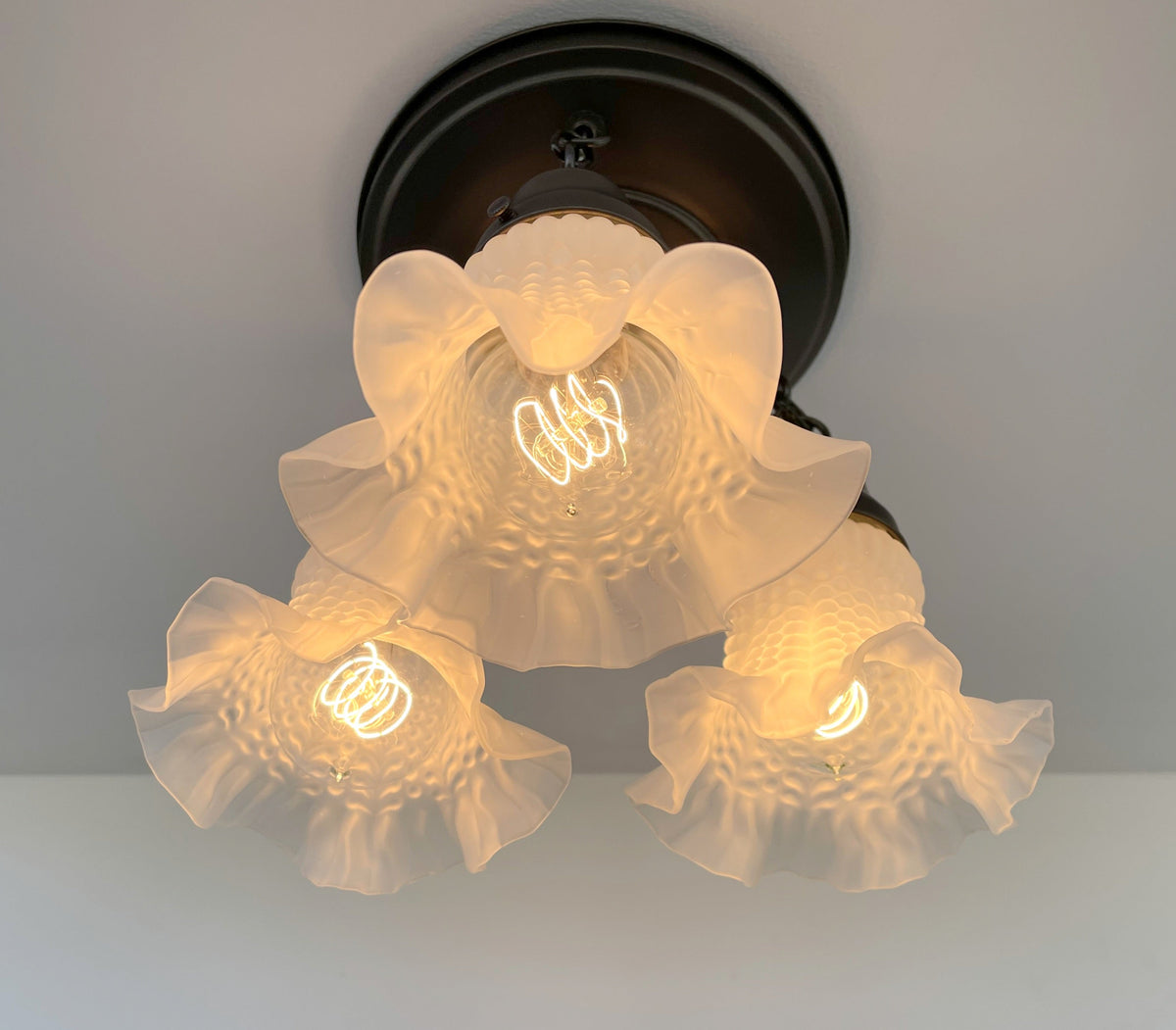  Frosted Antique Hobnail Glass Ceiling LIGHT 1950's
