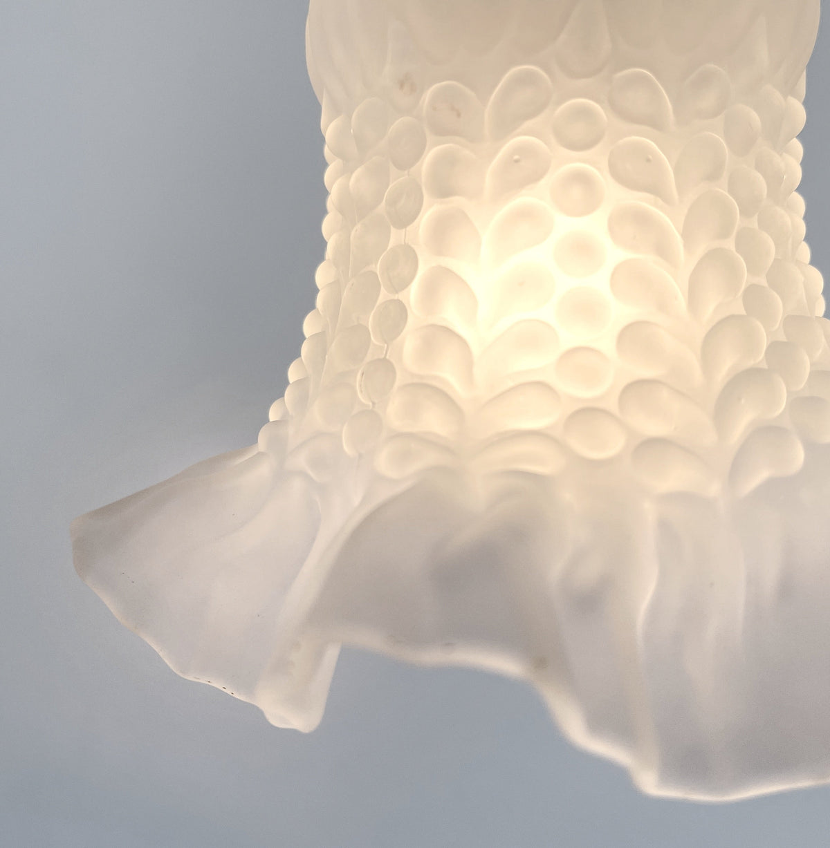  Delicate HOBNAIL RUFFLE 1950's Antique Frosted Glass Pendant